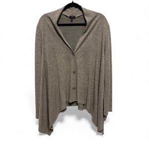 Talbots Cardigan Sweater Womens Large Gray Wool Blend Lagenlook Button Flowy